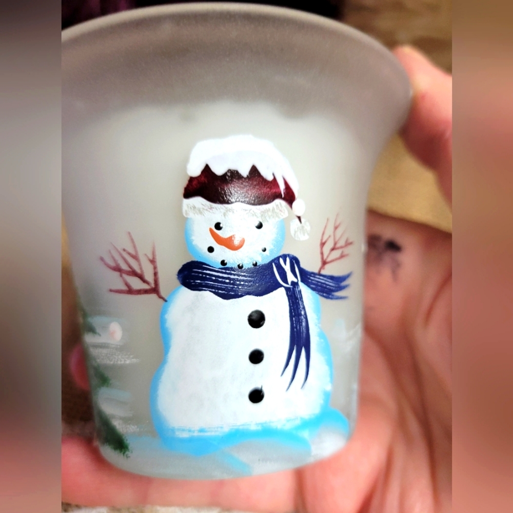 Vintage celebrations crystal clear frosted hand painted candle snowman